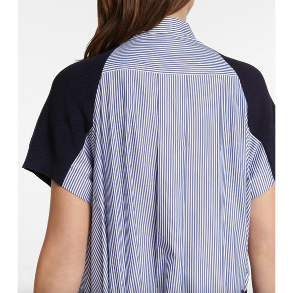 *SOLD* Shirt Dress Striped Cotton Poplin Hybrid Rib Knit Short Sleeve - Picture 12 of 13